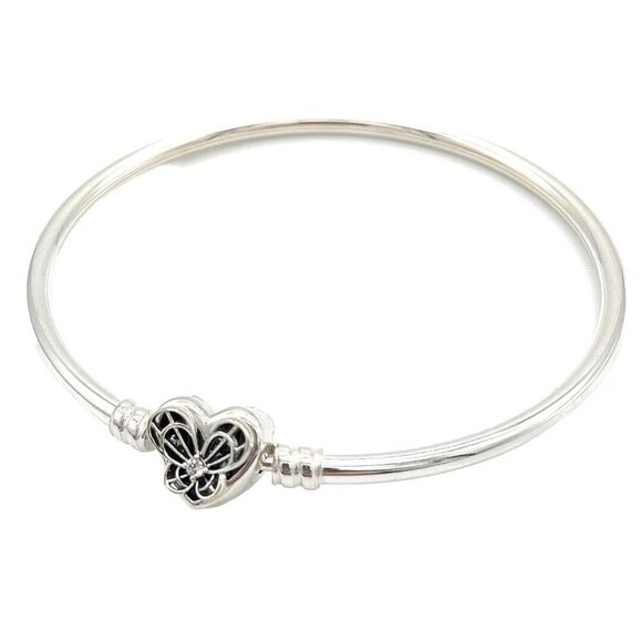 Pandora bracelet  Butterfly Bangle Heart Rhinestone Size small 17 cm Silver Tone - Picture 1 of 9